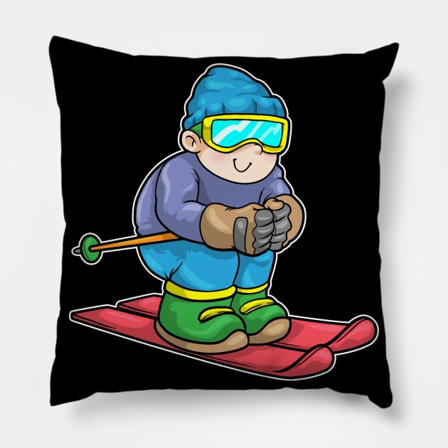 Skier with Skis & Ski pole Pillow by Markus Schnabel