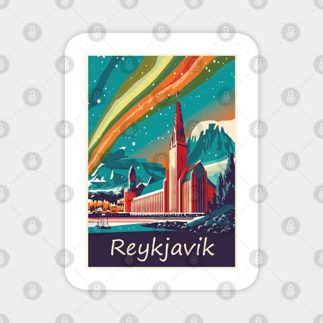 Reykjavik, Iceland, Travel poster Magnet by BokeeLee