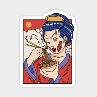 Awesome Zombie Geisha Eating Ramen Magnet