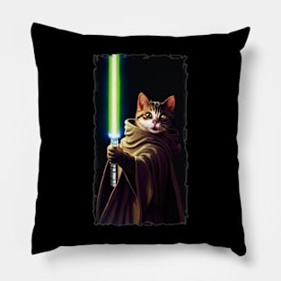Fun Cat Print ~ AI Art ~ Fantasy Cat ~ Sci-fi Cat ~ Cats with Lightsabers Pillow
