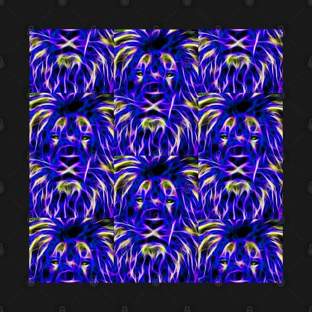 Lion Face Fire Flame Tribal Design - Dark Purple, White and Yellow Colors - Lions Tiled King or Queen of the Jungle by CDC Gold Designs