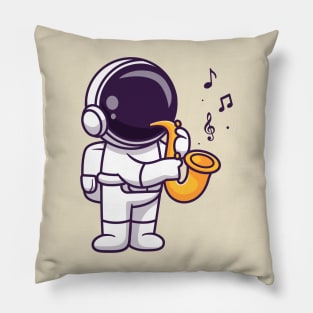 Cute Astronaut Playing Saxophone Music Cartoon Pillow