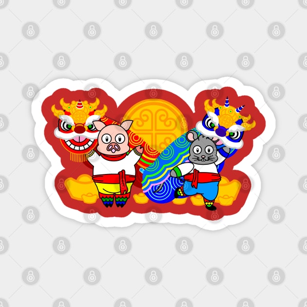 CNY: LION DANCERS Magnet by cholesterolmind