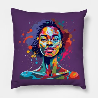 Afrocentric Woman Multicolored Painting Pillow