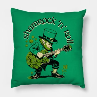 Shamrock N Roll St Patricks Day Guitar Musician Leprechaun Pillow