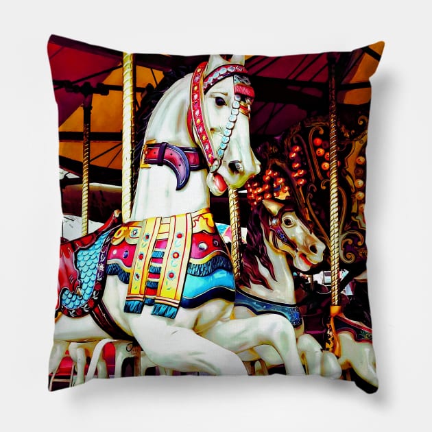 Carnival Midway - Three Carousel Horses Pillow by SusanSavad