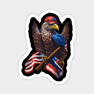 An eagle, an American flag and a baseball hat Magnet