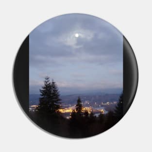 Misty Moon Over the Columbia River Pin