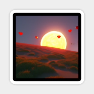 Valentine Wall Art - Hearts across the sun - Unique Valentine Fantasy Planet Landsape - Photo print, canvas, artboard print, Canvas Print and T shirt Magnet