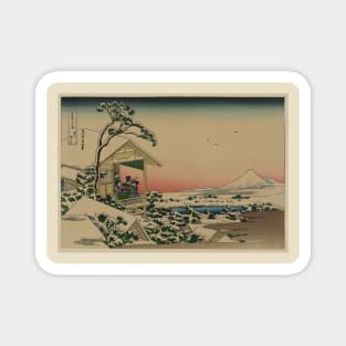 Vintage Japan. Teahouse snowfall on Mount Fuji Magnet