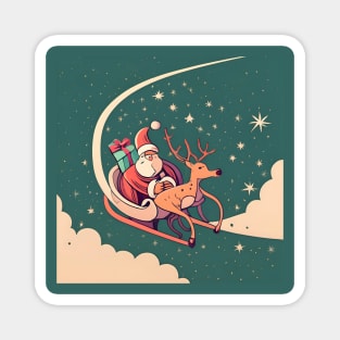 Santa Claus in Sleigh Minimalistic Drawing Magnet