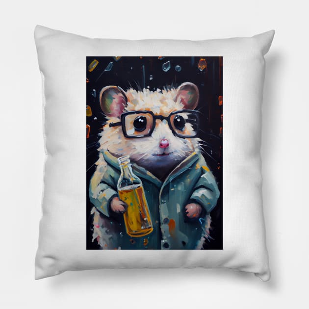 Lab Rats - impasto oil painting.  Hamster with a bottle Pillow by simonrudd