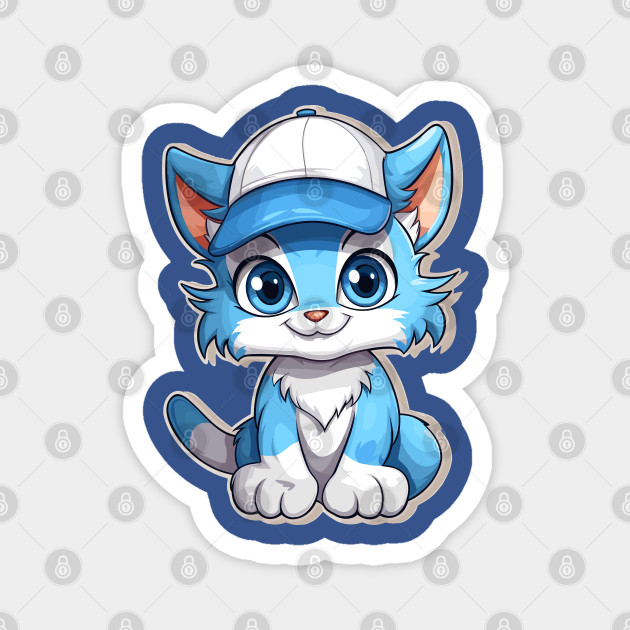 smurf cat, blue cat, cute cartoon blue kitten in a cap
