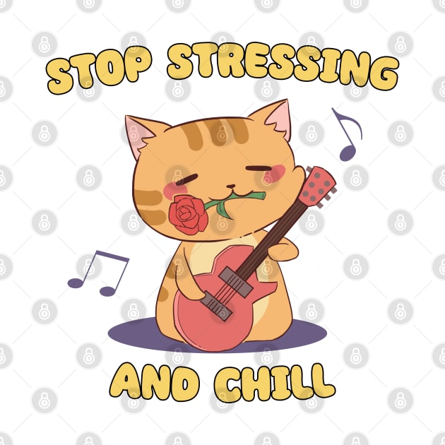 Stop Stressing and Chill - Guitar Chibi Cat II by NoMans