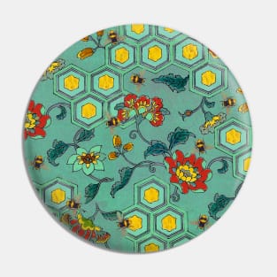 HONEY BEES,BEEHIVES,SPRING FLOWERS BEEKEEPER Red Green Yellow Pin