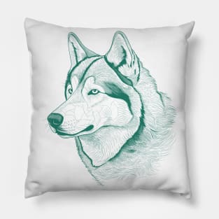 Alaskan Malamute Dog Minimalistic Green line drawing Pillow