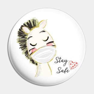 Zebra Wearing Mask, Stay Safe ! Pin