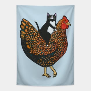 Tuxedo Cat On  A Wyandotte Chicken Tapestry