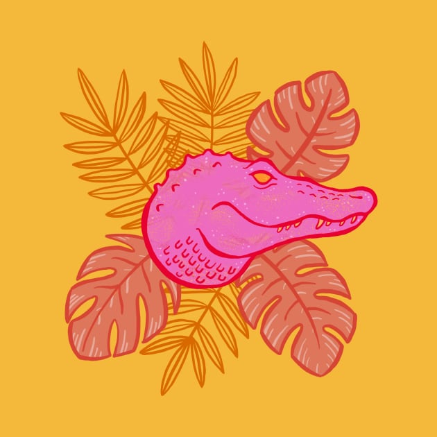 Tropical Botanical Hot Pink Alligator by Carabara Designs