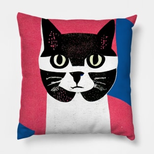 Cat Collage Retro Poster Vintage Art Cat Wall Blue Pink Illustration Pillow