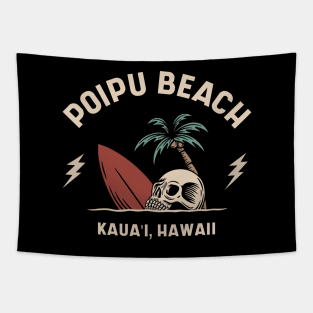 Vintage Surfing Poipu Beach Kauai Hawaii // Retro Surf Skull Tapestry