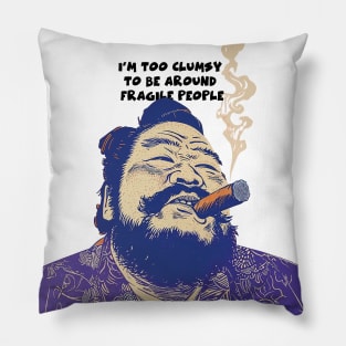 Puff Sumo: I’m Too Clumsy to Be Around Fragile People on a light (Knocked Out) background Pillow