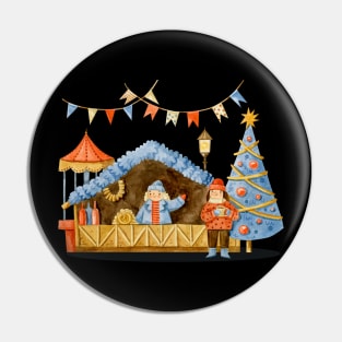 Christmas Market Watercolor Pin