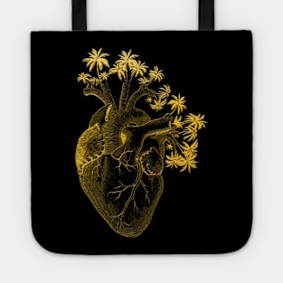 Gold Colored Anatomically Correct Human Heart - Palm Trees Tote