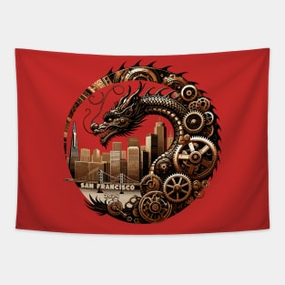 Steampunk Dragon Over San Francisco- Lunar New Year 2024 Tapestry