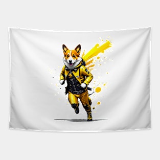 Speedy Corgi Racer in Bright Yellow Racing Suit Tapestry