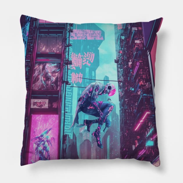 Neon City Lights Pillow by SynthwavePrince 