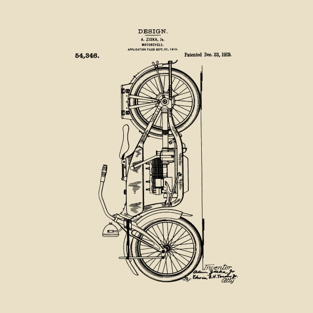 Motorcycle Patent Drawing 1919 by Joodls