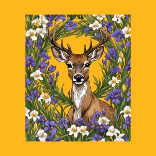 Michigan White Tailed Deer With Iris Flower 1 T-Shirt