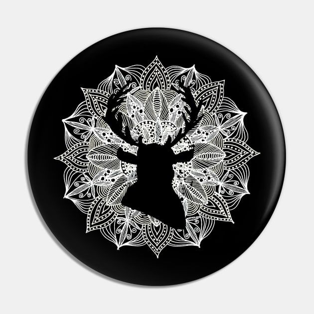 White Mandala Circle Deer Pin by ZeichenbloQ