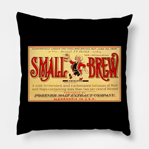 Small Brew Vintage Beer Label Pillow by Alema Art