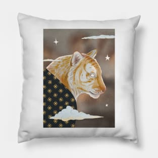 Mythical Red Tiger with Celestial Elements Pillow