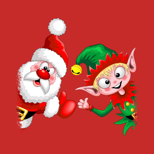 Santa and Elf Happy Christmas Characters Thumbs Up by BluedarkArt