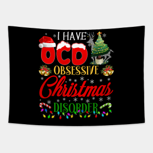 funny OCD obsessive Christmas disorder | Christmas tree light Santa hat reindeer funny gift Tapestry