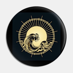 Golden Ocean Wave in Sunlight Circle Pin