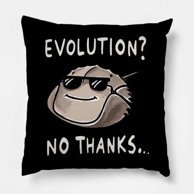 Evolution? No thanks Horseshoe crab Pillow by DoodleDashDesigns