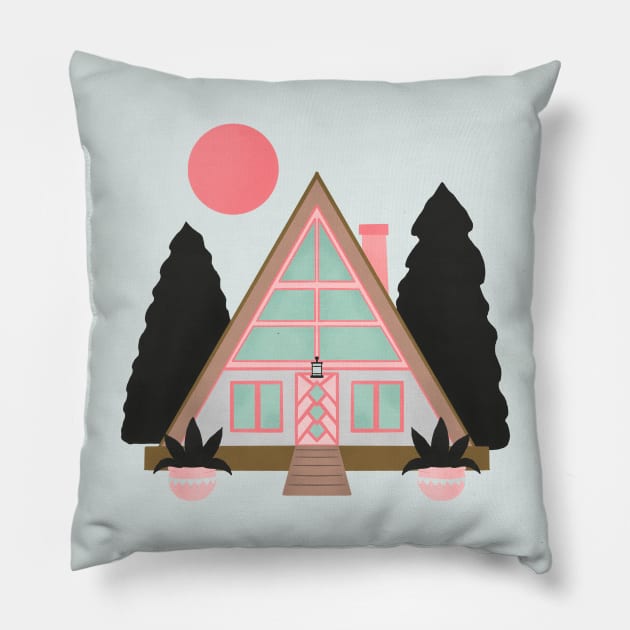 A-frame mid century modern cabin Pillow by Home Cyn Home 