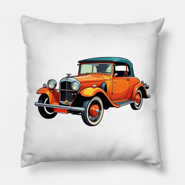 Colored Classic Car Design in Vibrant Vector Style Pillow by Panwise