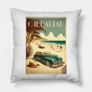 Gibraltar Beach Vintage Travel Art Poster Pillow