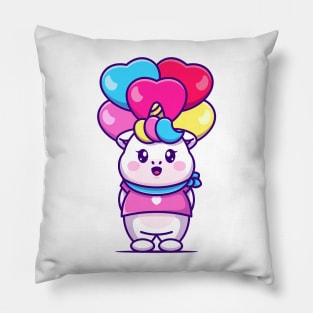 Cute unicorn with love balloon cartoon Pillow