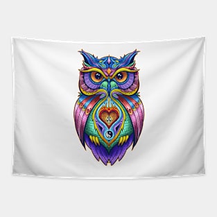 OWL Warrior Tattoo Design, Colorful Zen Spirit Animal Tapestry