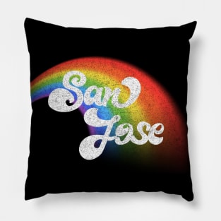 San Jose // Faded Retro Rainbow Typography Design Pillow