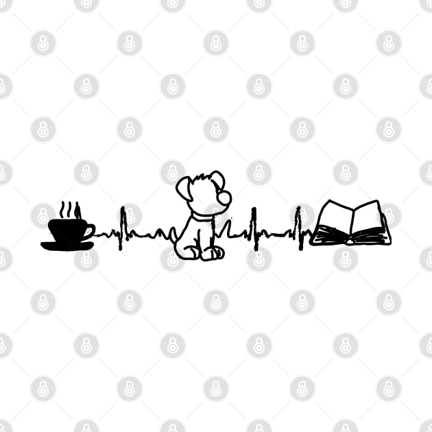 Dogs books and coffee black heartbeat design by Fafi