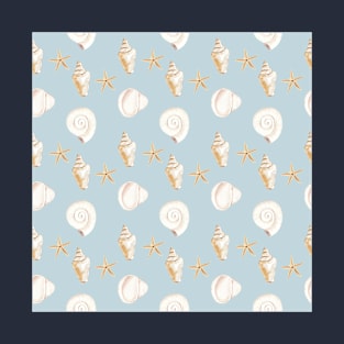 Seashell and pearls with light blue T-Shirt