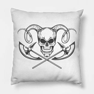 Skull with Ram Horns and Axes Pillow