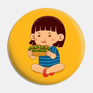 girl kids eating hotdog Pin